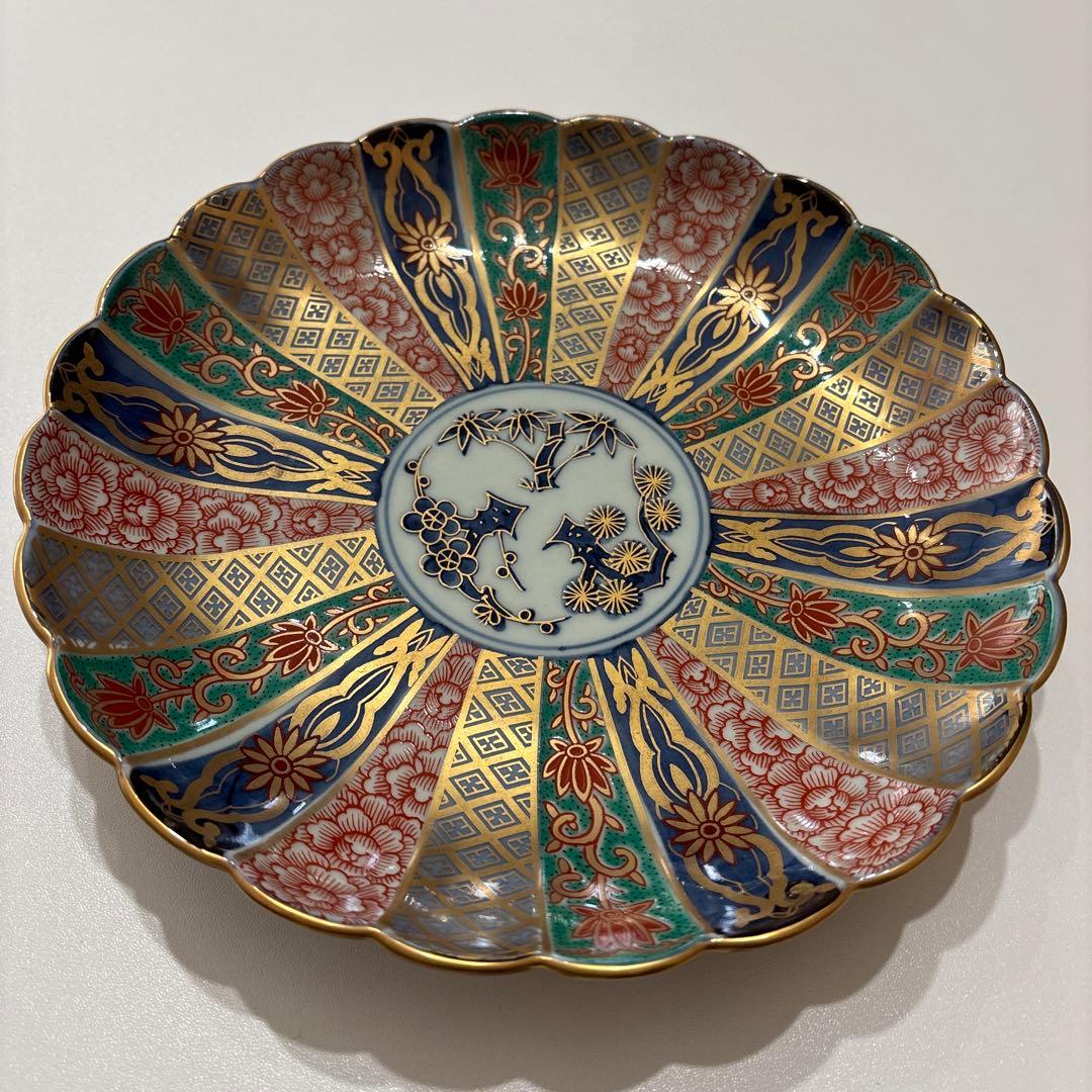【美品】有田焼 林九郎作 色絵金彩 花形 大皿10枚セット