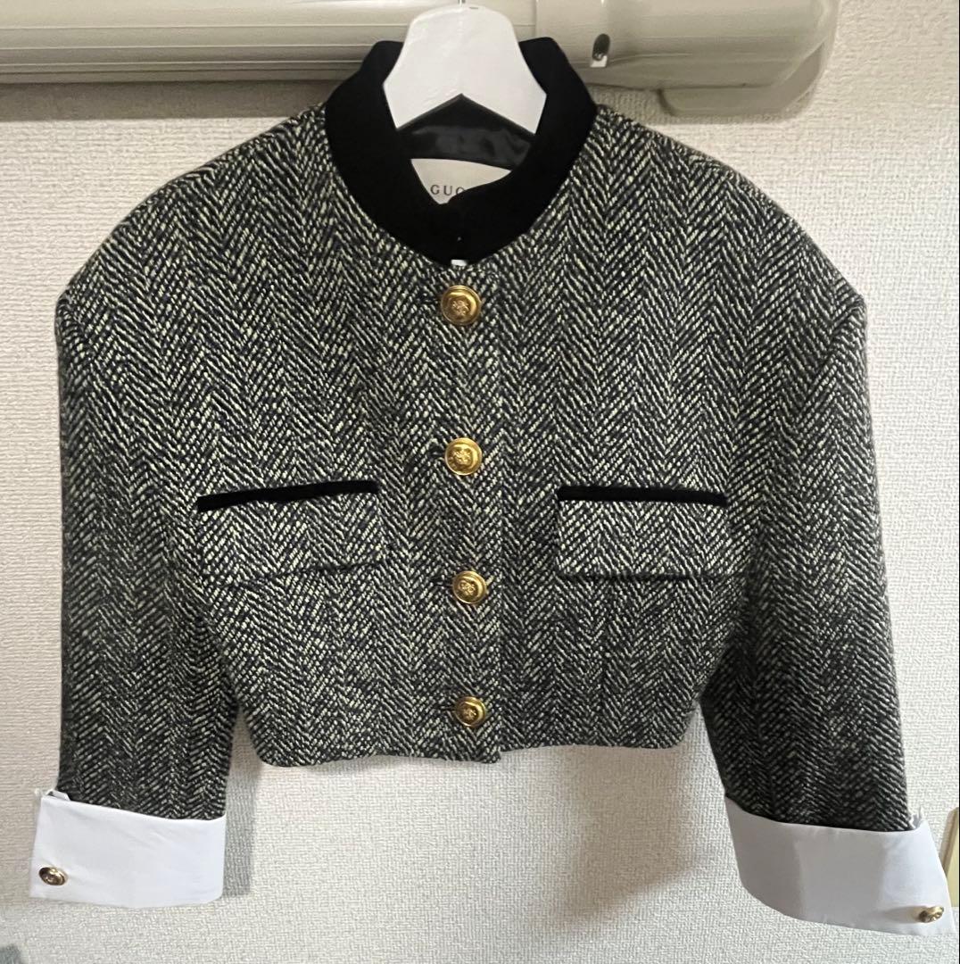 【美品】GUCCI グッチ ツイード クロップド ジャケット 金ボタン
