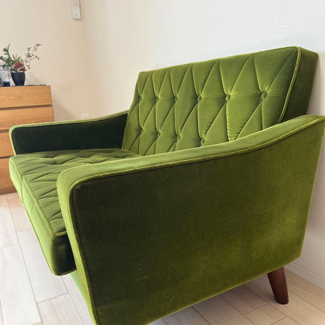 カリモク60 モケットグリーン ロビーチェア 2シーター ソファ