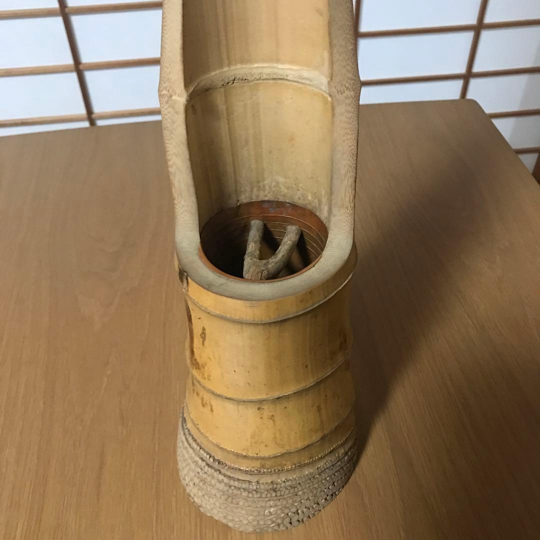竹　花入れ　立鶴
