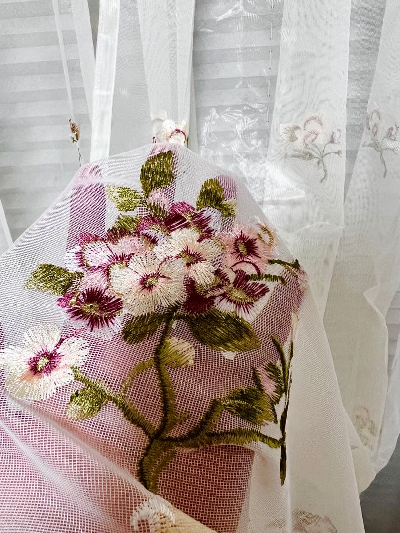 レースカーテン 2枚入り 刺繍柄 レース ミラー カーテン オーダー 幅