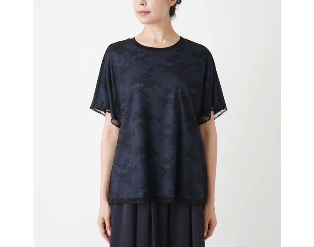 【新品】定価31,900円　レリアン　シアーレースプルオーバー　ネイビー　13＋