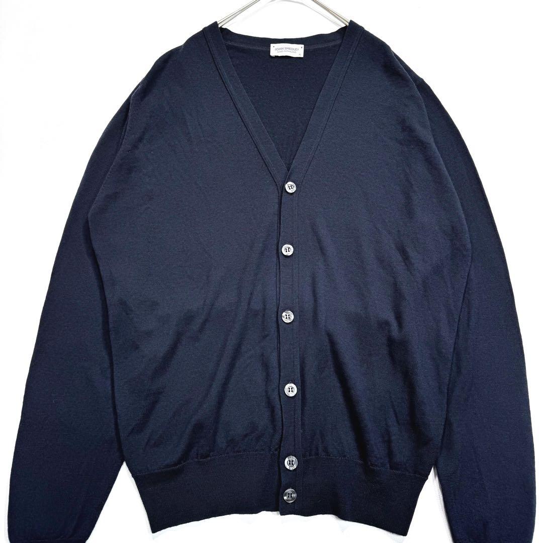 【現行•XL】ジョンスメドレー カーディガン エクストラファインメリノウール 紺