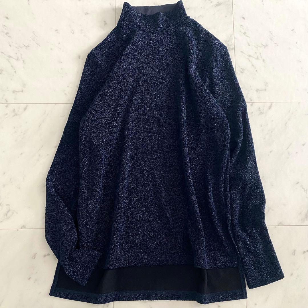 極美品 アドーア 24年モデル シャイニーニットジャガードハイネックカットソー