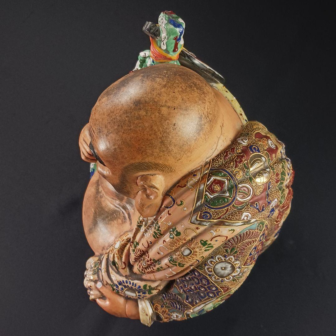 Y3122-9 九谷焼 色絵金襴手鳳凰布袋像 置物 高さ42㎝