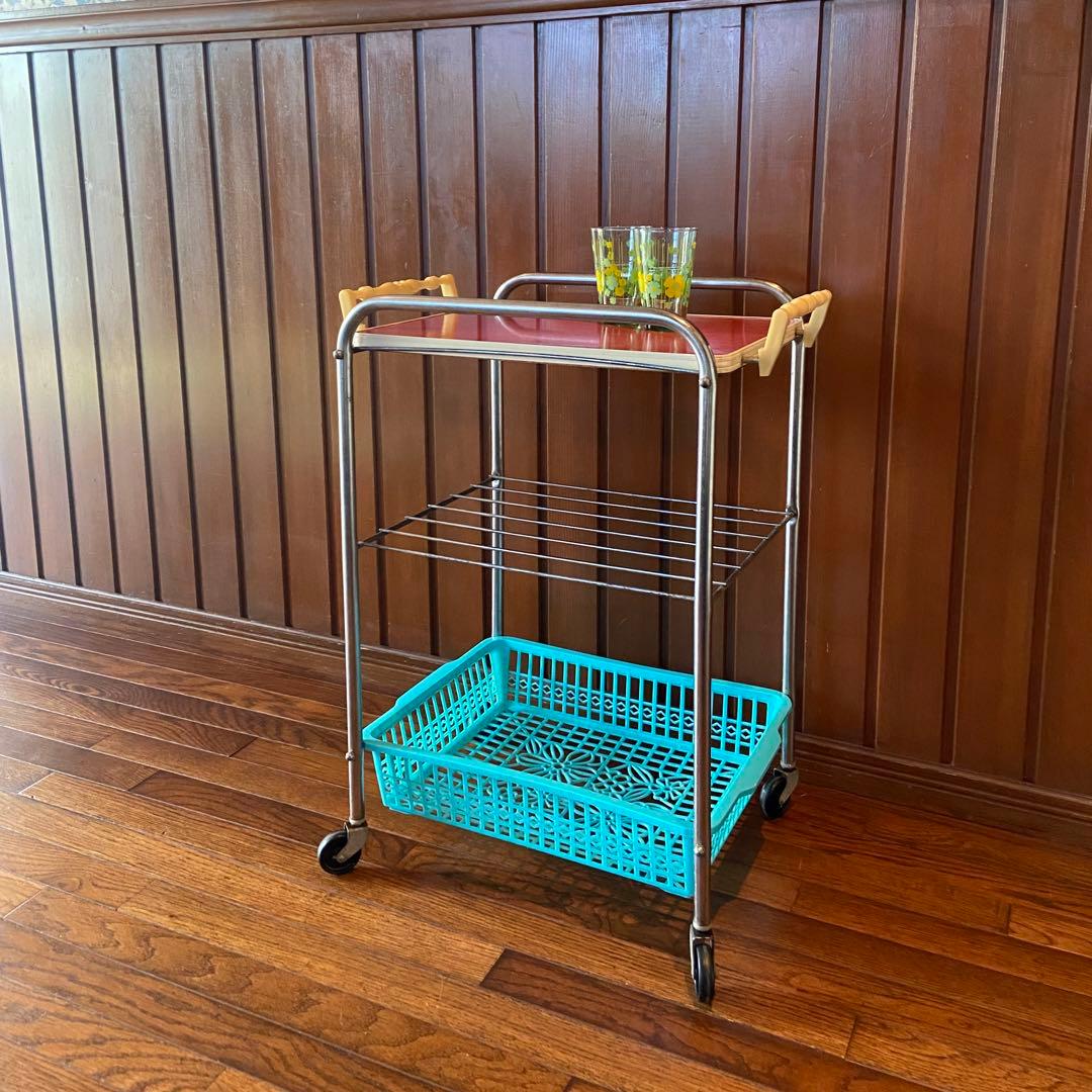 昭和レトロ　キッチンワゴン　トレー　レトロポップ　キャスター付き　当時物