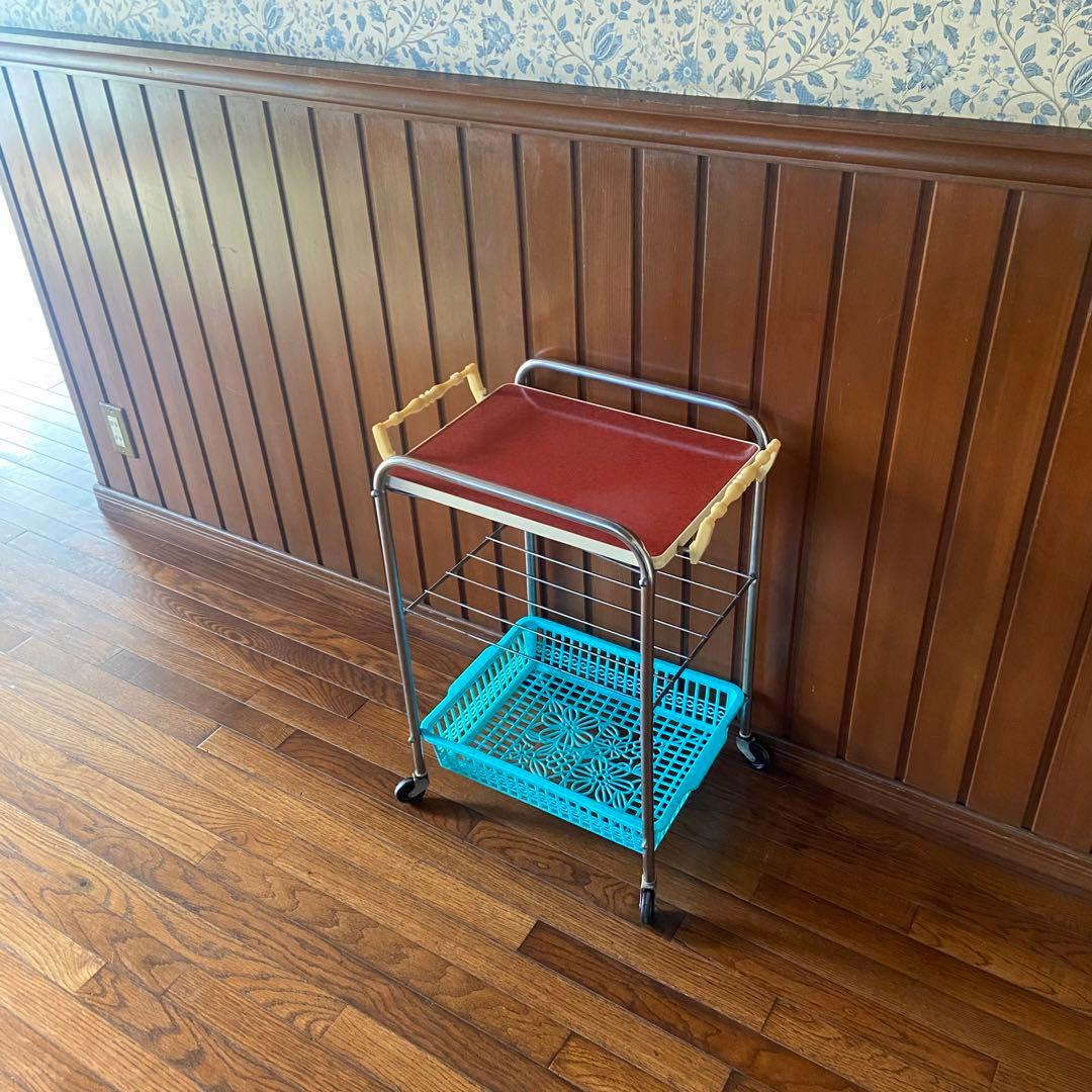 昭和レトロ　キッチンワゴン　トレー　レトロポップ　キャスター付き　当時物