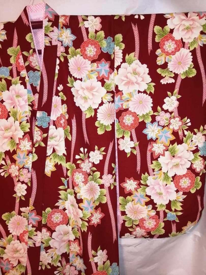 ★未使用品★古今ジュニア 七五三 7歳着物 ワイン地 古典花柄 ⑦-7