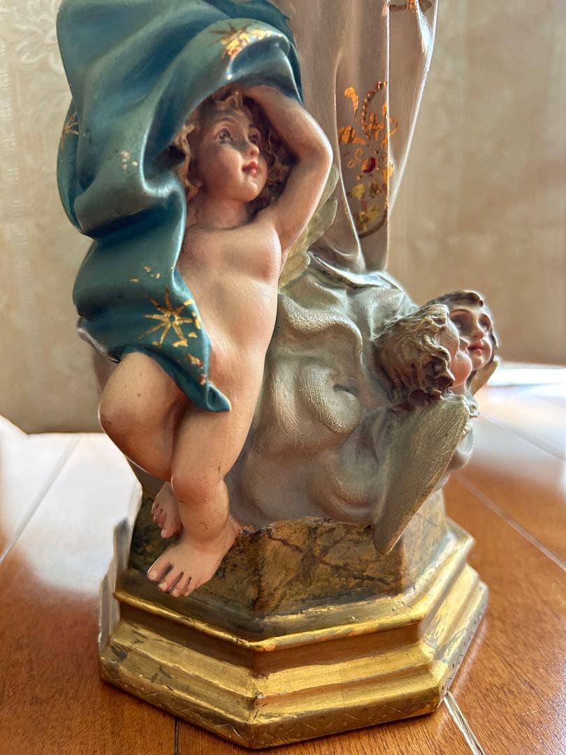 【超超希少美46.5cm】✞無原罪の御宿り 胸に手を当てる聖母マリア像　宗教彫刻