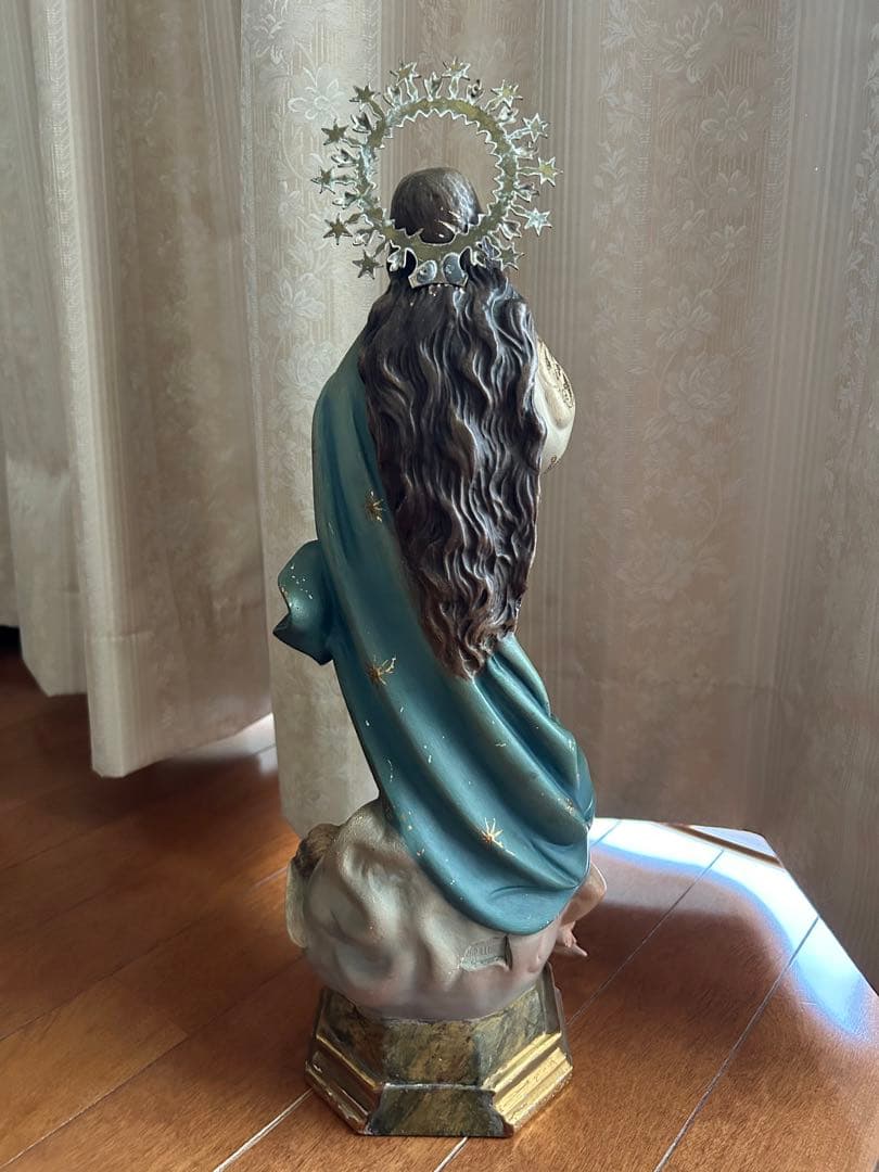 【超超希少美46.5cm】✞無原罪の御宿り 胸に手を当てる聖母マリア像　宗教彫刻