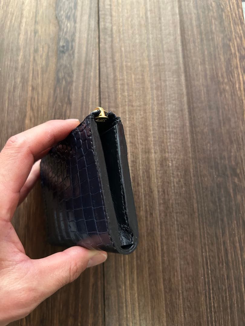 クロコダイル　ポロサス　藍染　コンパクトウォレット　財布　ハンドメイド