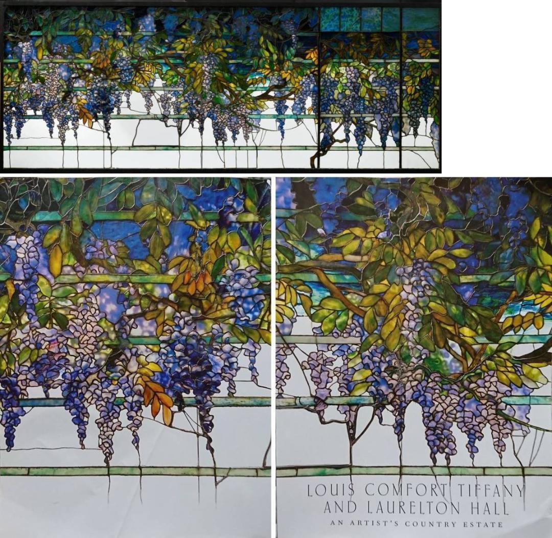 ティファニー ローレルトンホール 木製フレーム ヴィンテージ ステンドグラス 藤