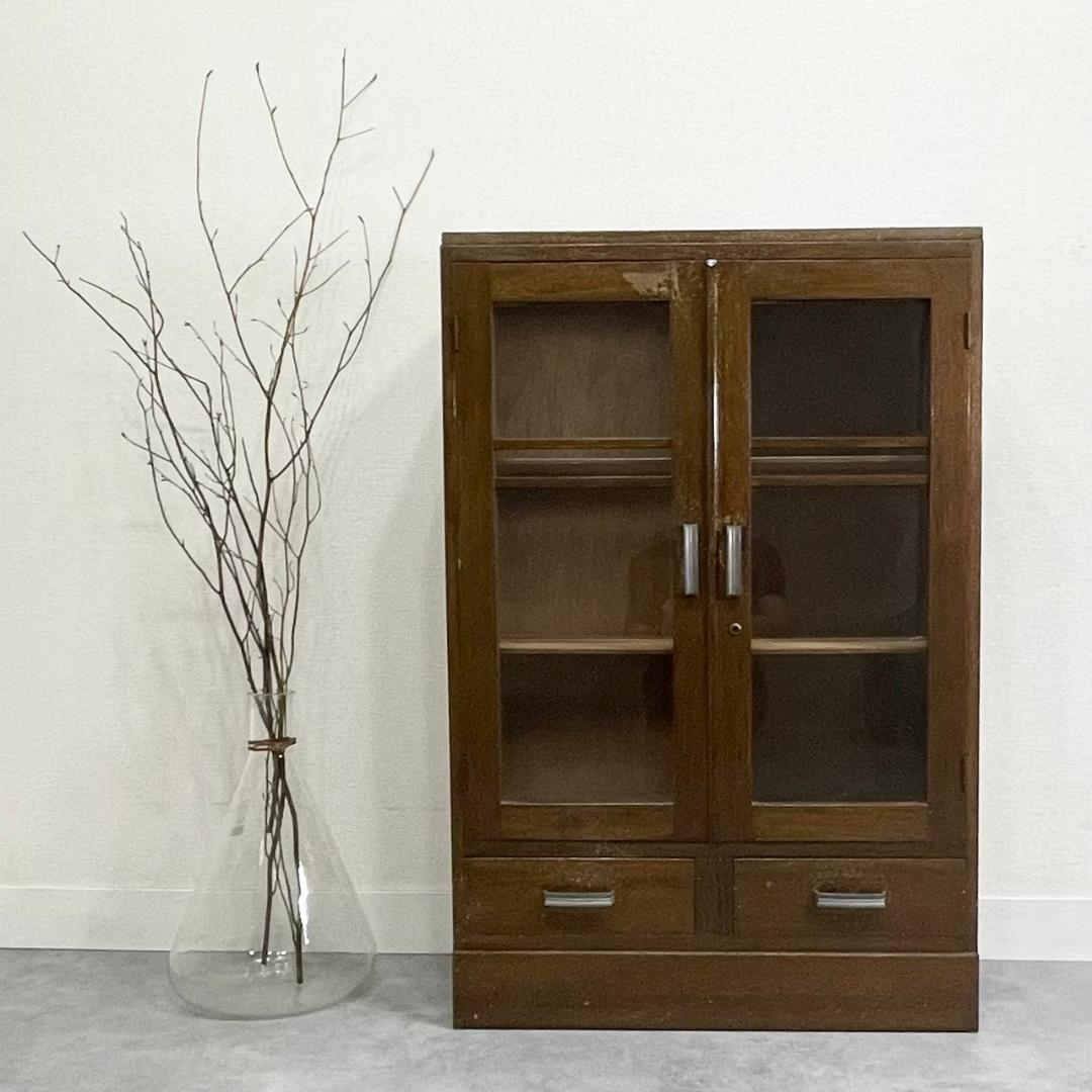ヴィンテージ 木製 本棚 ガラスキャビネット 食器棚 古家具 収納 ビンテージ