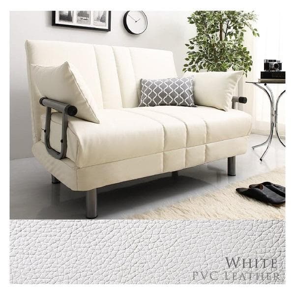 120cm幅◆3WAY ハイバック ソファベッド モダンデザイン セミダブル黒②