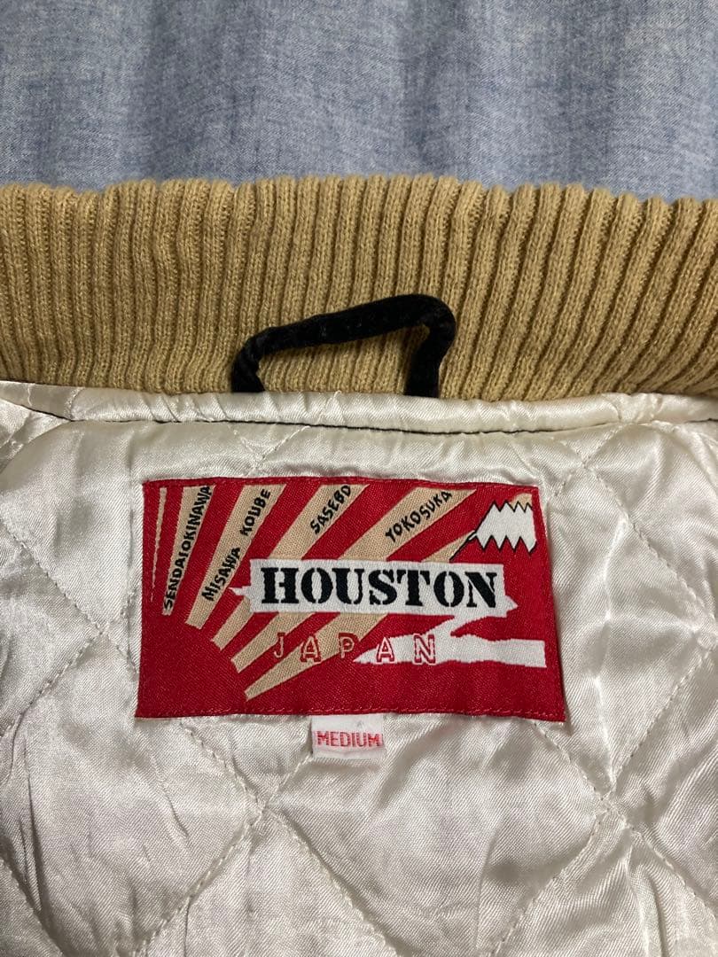 80s90s OLDヒューストン Houston別珍スカジャン黒 龍 M