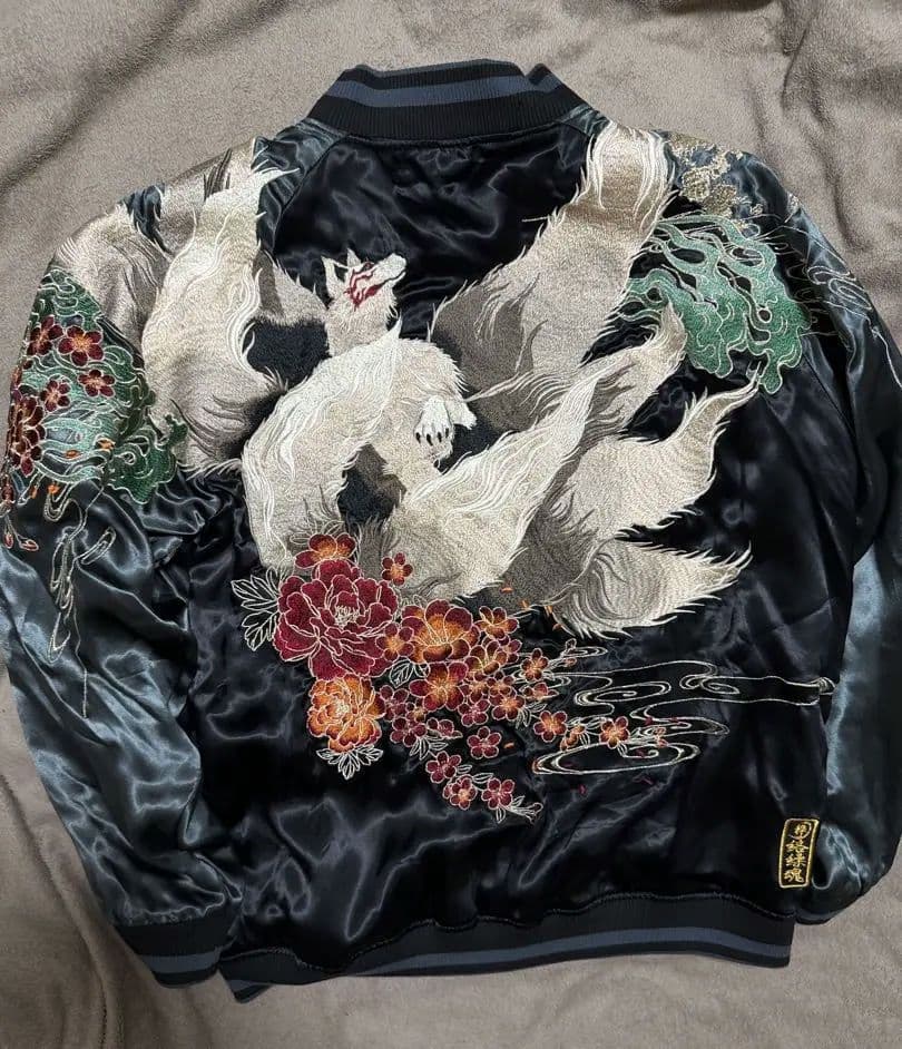 美品 ２面用 絡繰魂 キツネ 日本限定 vintage スカジャン レーヨン