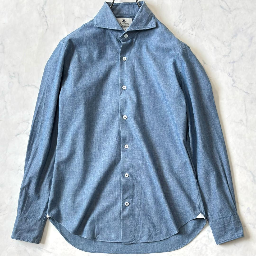 ジャンネット デニムシャツ 長袖 カッタウェイ 太陽アイコン 水色 40 tv5