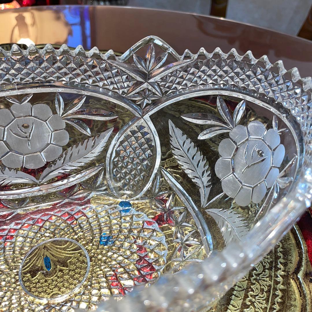 ボヘミア　ガラス　ボトルクーラー 楕円　ボウル　未使用