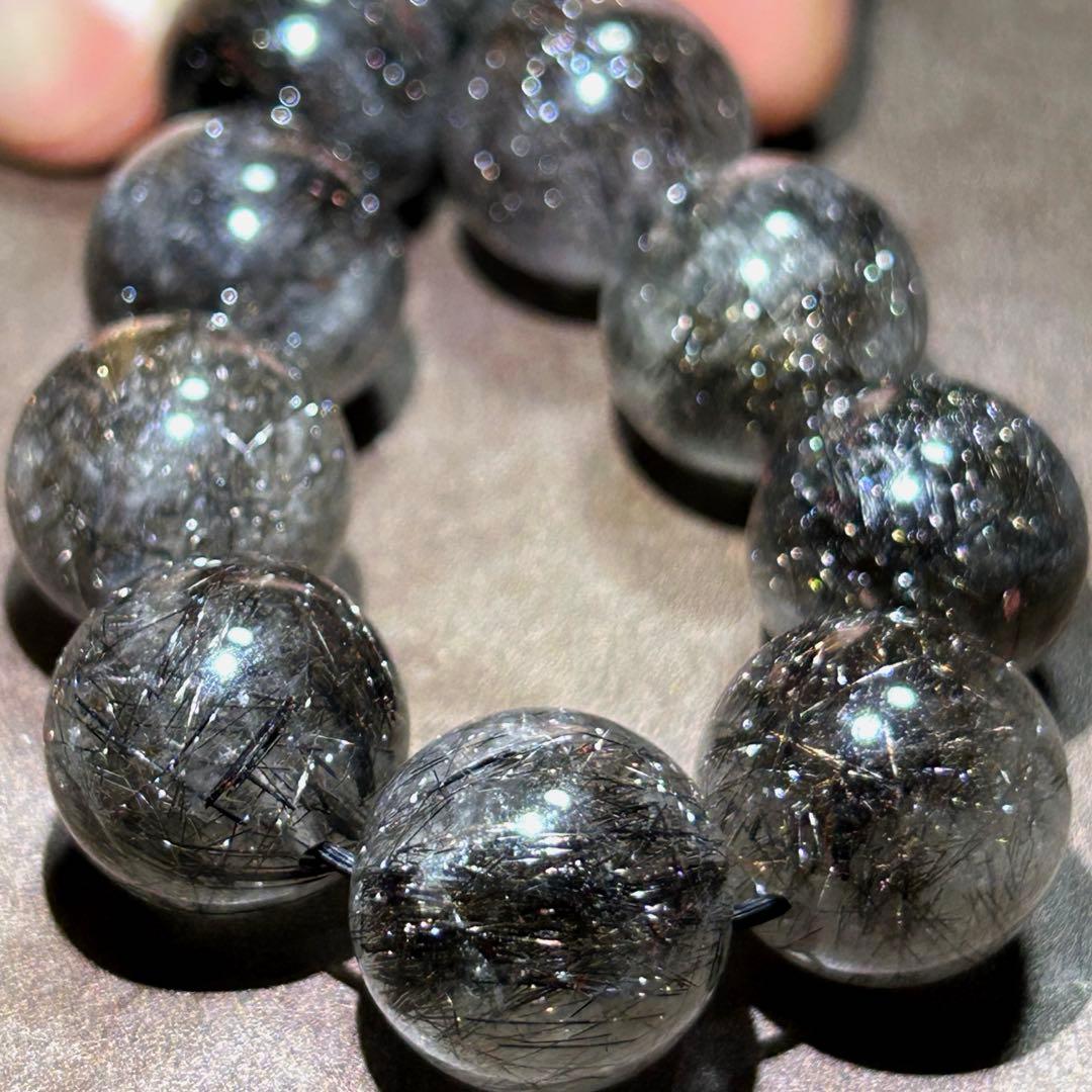 ⭐️最高級品！帝王秘宝！大粒希少！プラチナ　ブラック　ルチル　ブレス