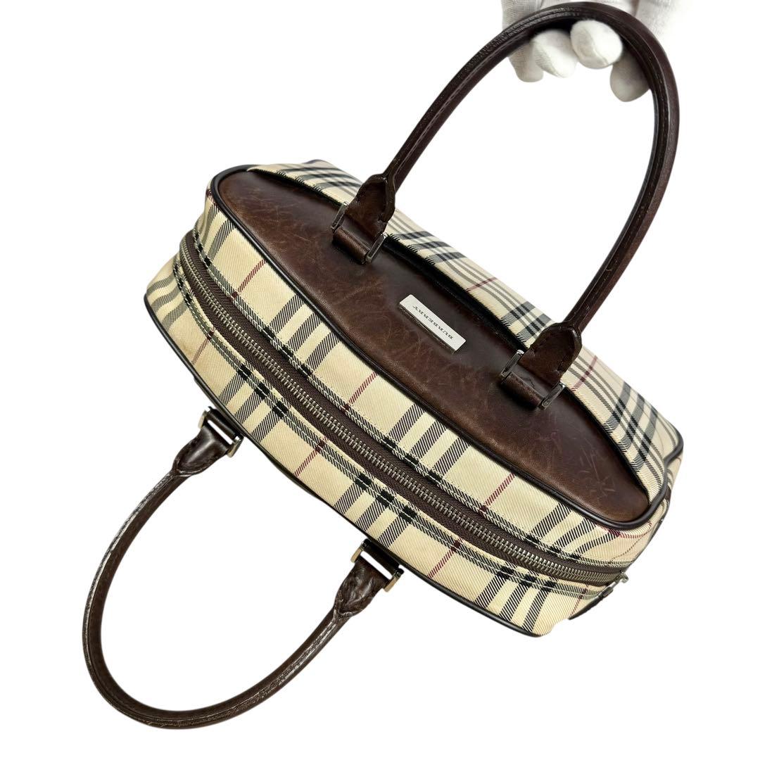 Burberry ミニボストンバッグ ロゴプレート キャンバス ノバチェック