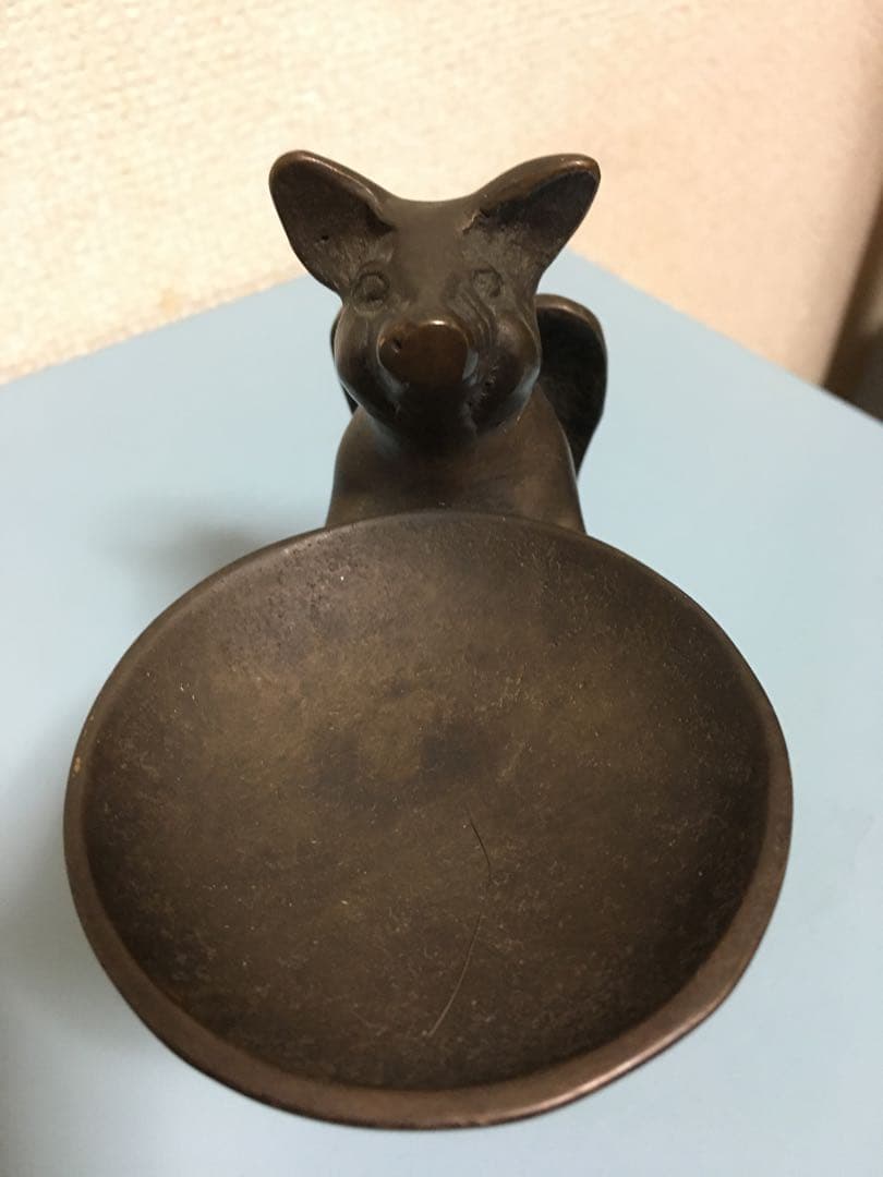 真鍮製？金属製天使のこぶたアクセサリー台　エンジェルピッグ小物入れジュエルケース