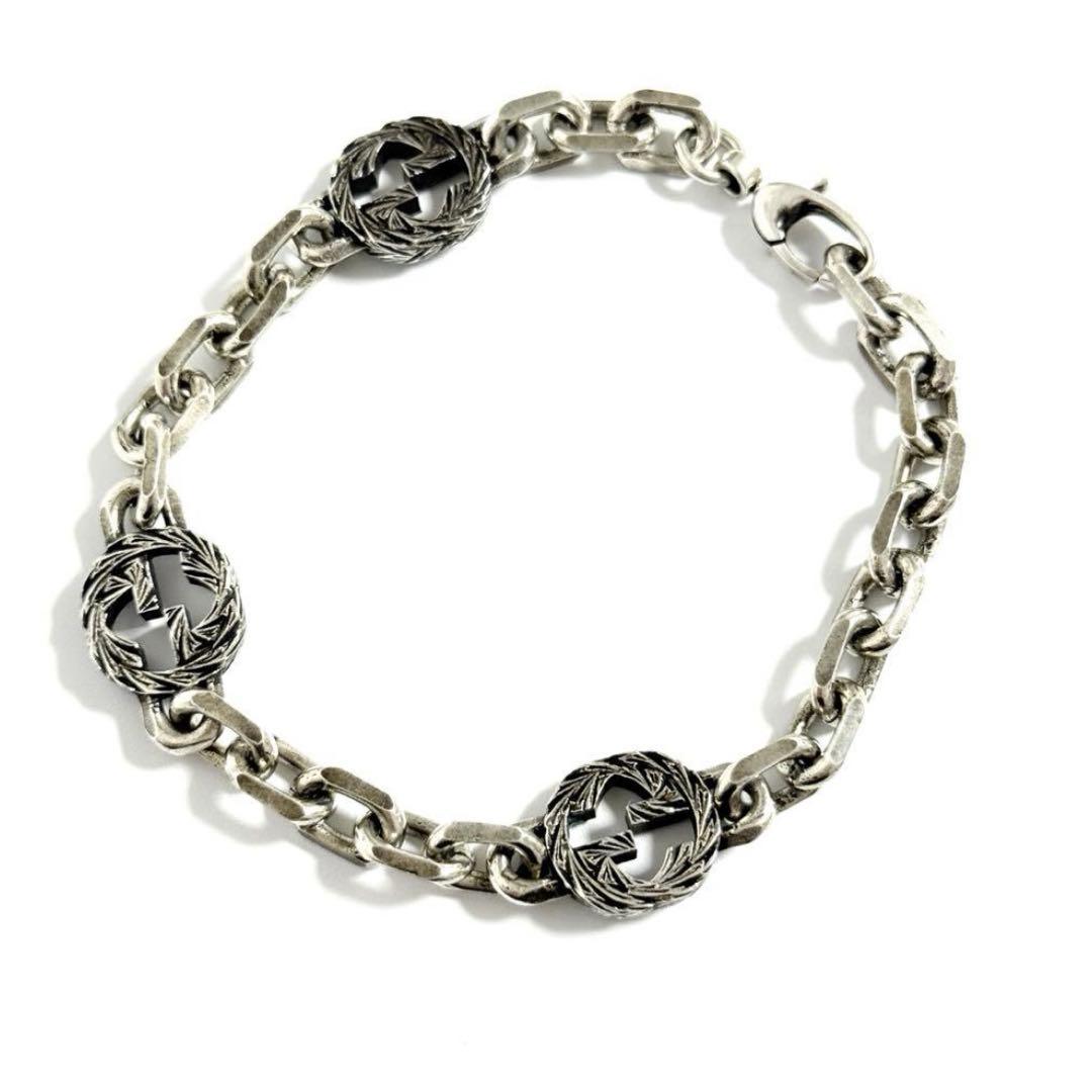 【人気】グッチ　メンズ　インターロッキングG　シルバー　ブレスレット
