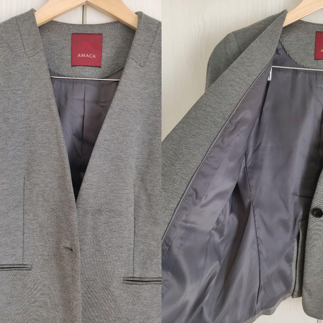アマカ　セットアップ　スーツ　ジャケット　パンツ　ノーカラー　AMACA