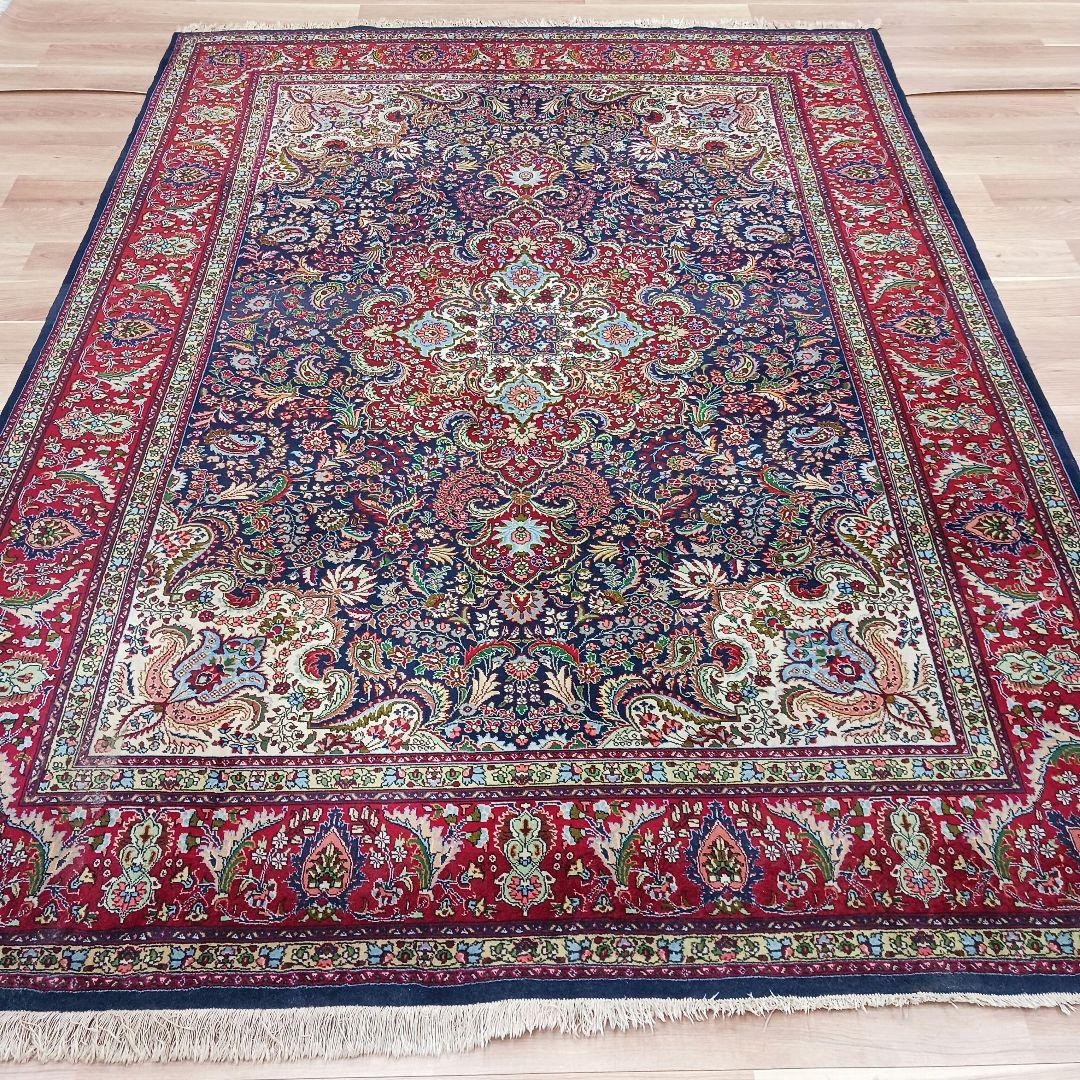 Y3286 トルコ絨毯 上質ウール 手織り 大判 216×296㎝ 小花柄