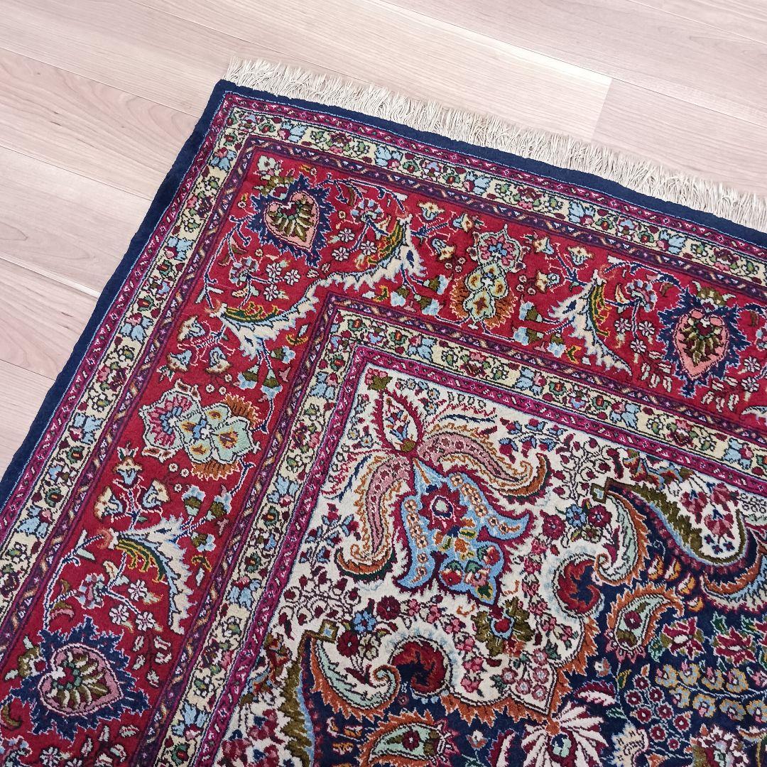 Y3286 トルコ絨毯 上質ウール 手織り 大判 216×296㎝ 小花柄