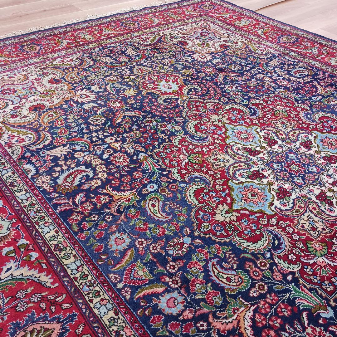 Y3286 トルコ絨毯 上質ウール 手織り 大判 216×296㎝ 小花柄