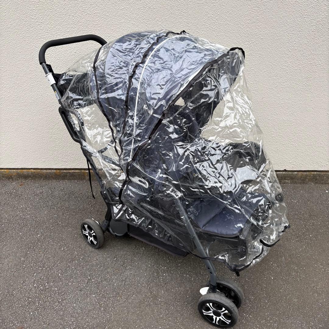【ほぼ未使用】カトージ 2人乗り ベビーカー 2人でゴー レインカバー・説明書付