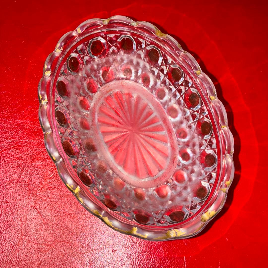 バカラ　ディアマンピエーリー　ワインレッド装飾　小皿　物入れ　オールドバカラ