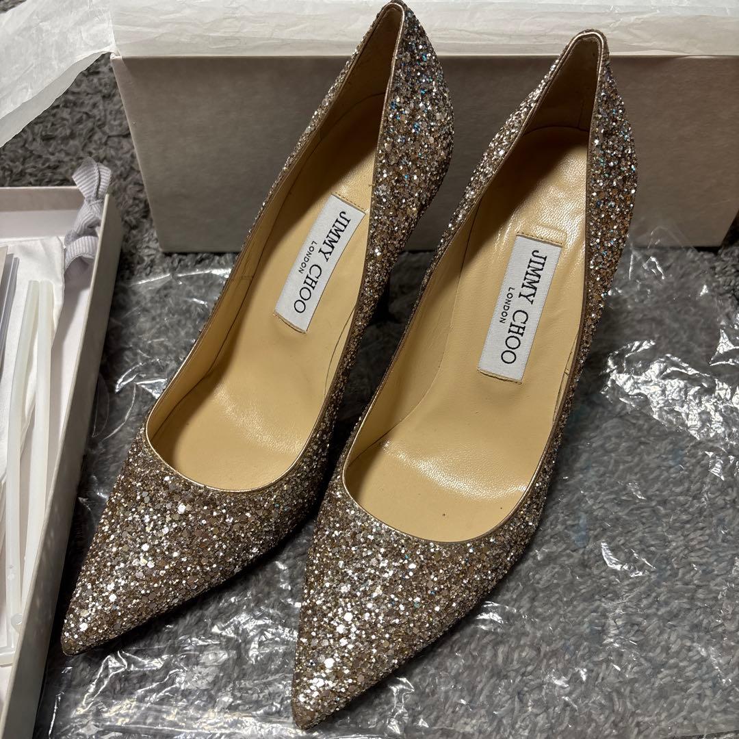 JIMMY CHOO ゴールド グリッターハイヒール　結婚式