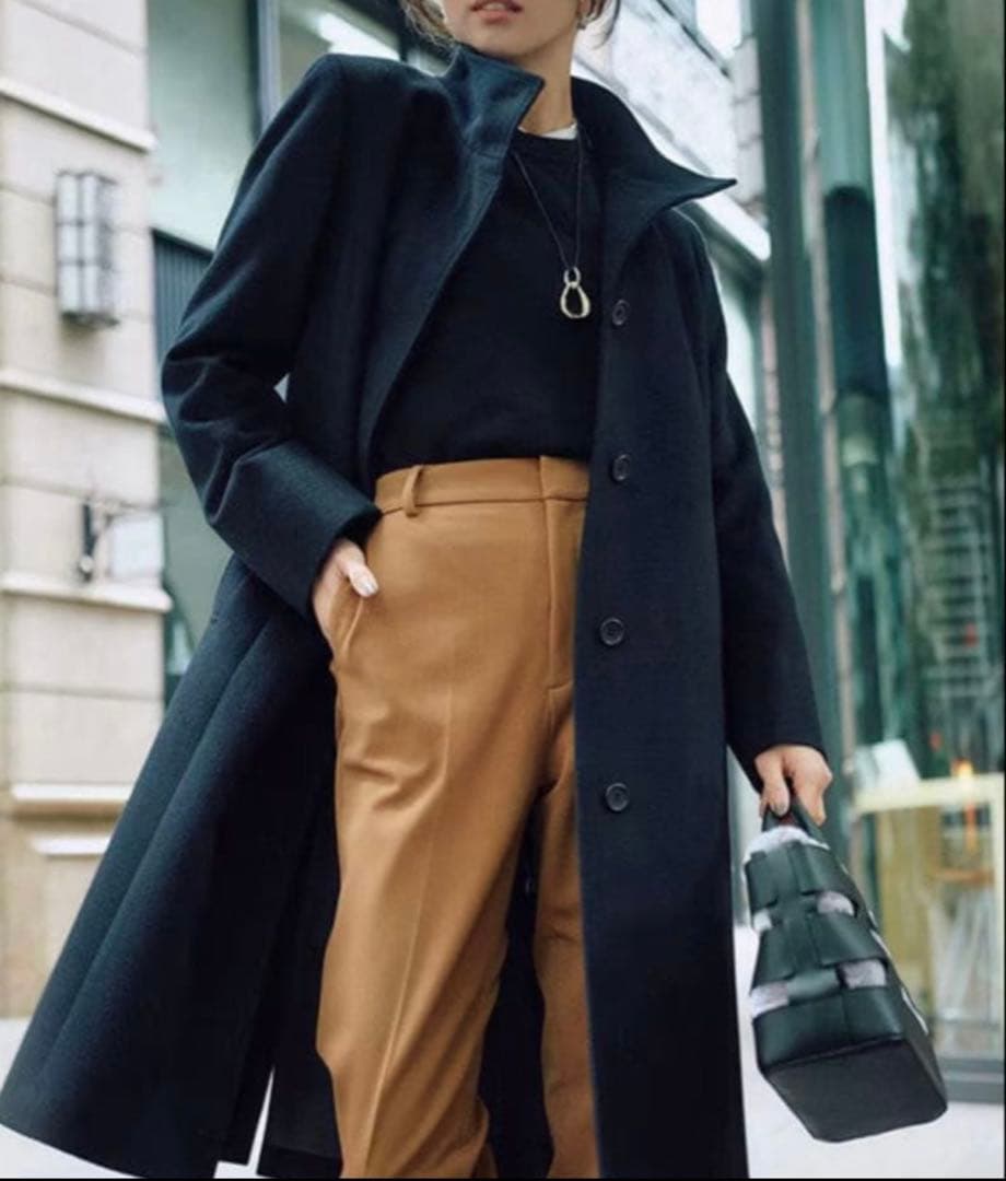 6273 美品✨ 23区 46サイズ カシミヤビーバー スタンドカラーコート 黒