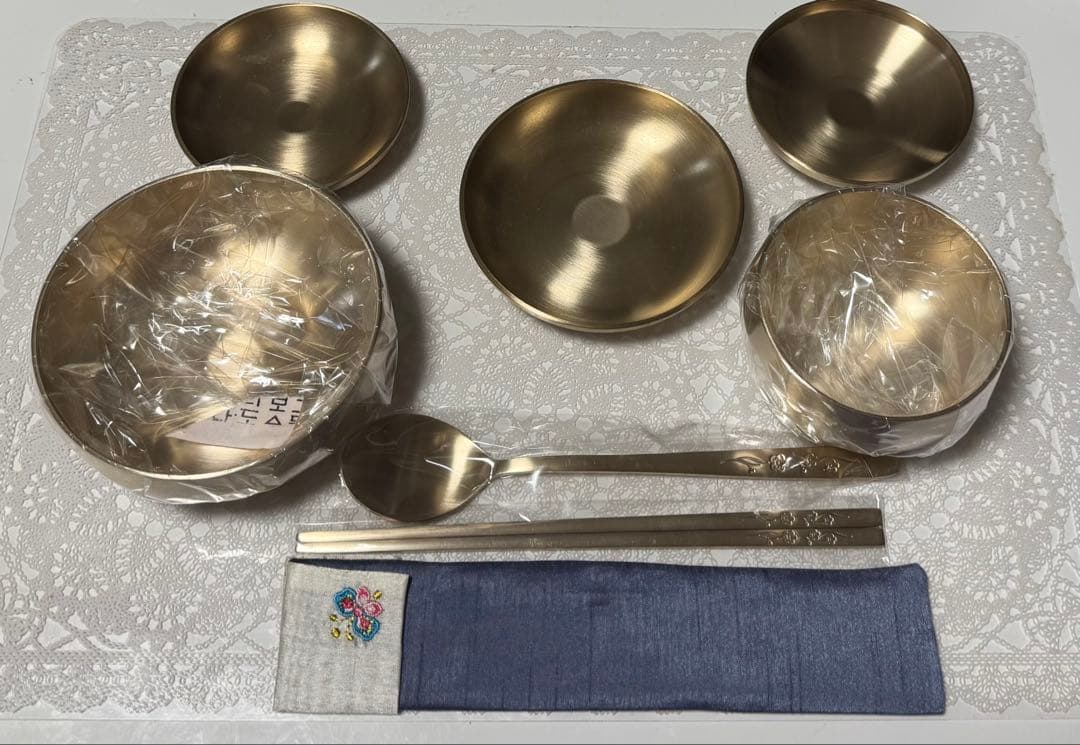 韓国伝統 真鍮食器セット スプーン 箸 小皿 ボウル 未使用