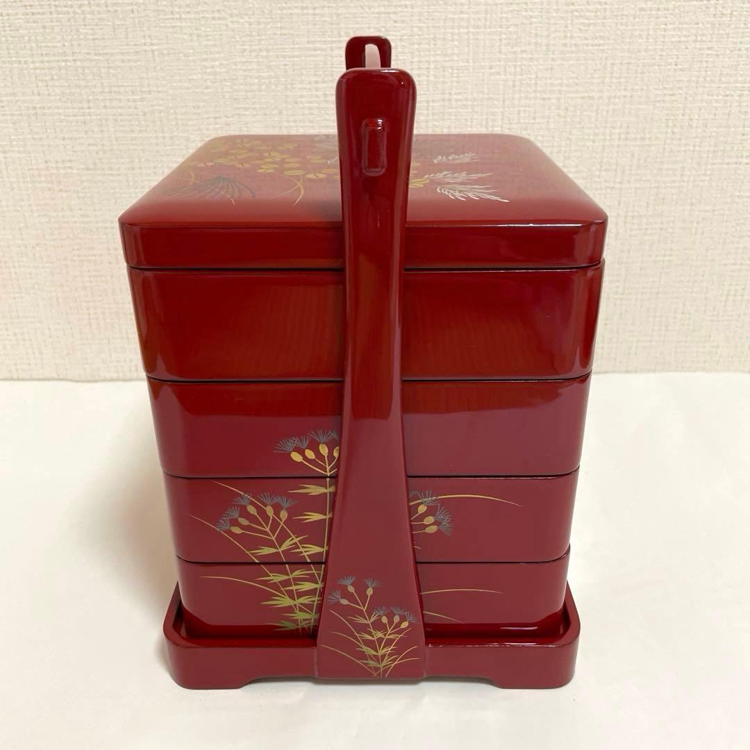 新品未使用 川連漆器 四段重箱 とおかもちセット16.6cm角 美品