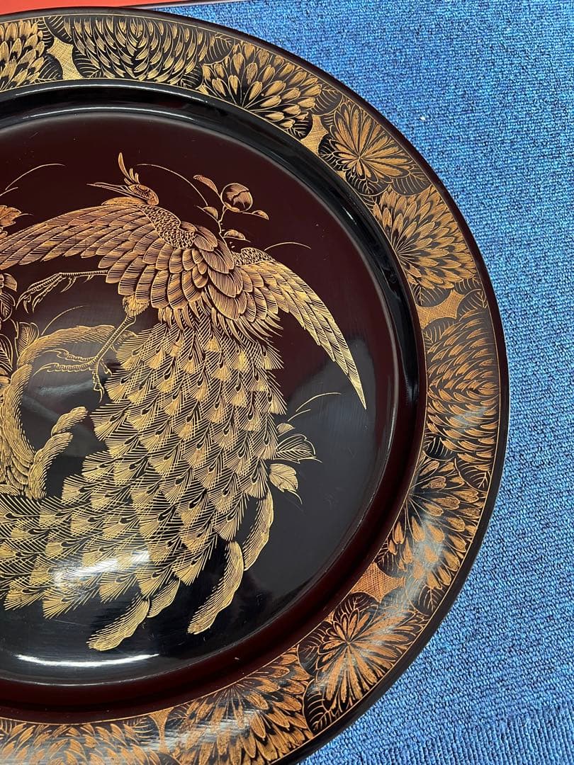 1389 輪島塗　花鳥　蒔絵　飾り皿　41cm 金彩　未使用