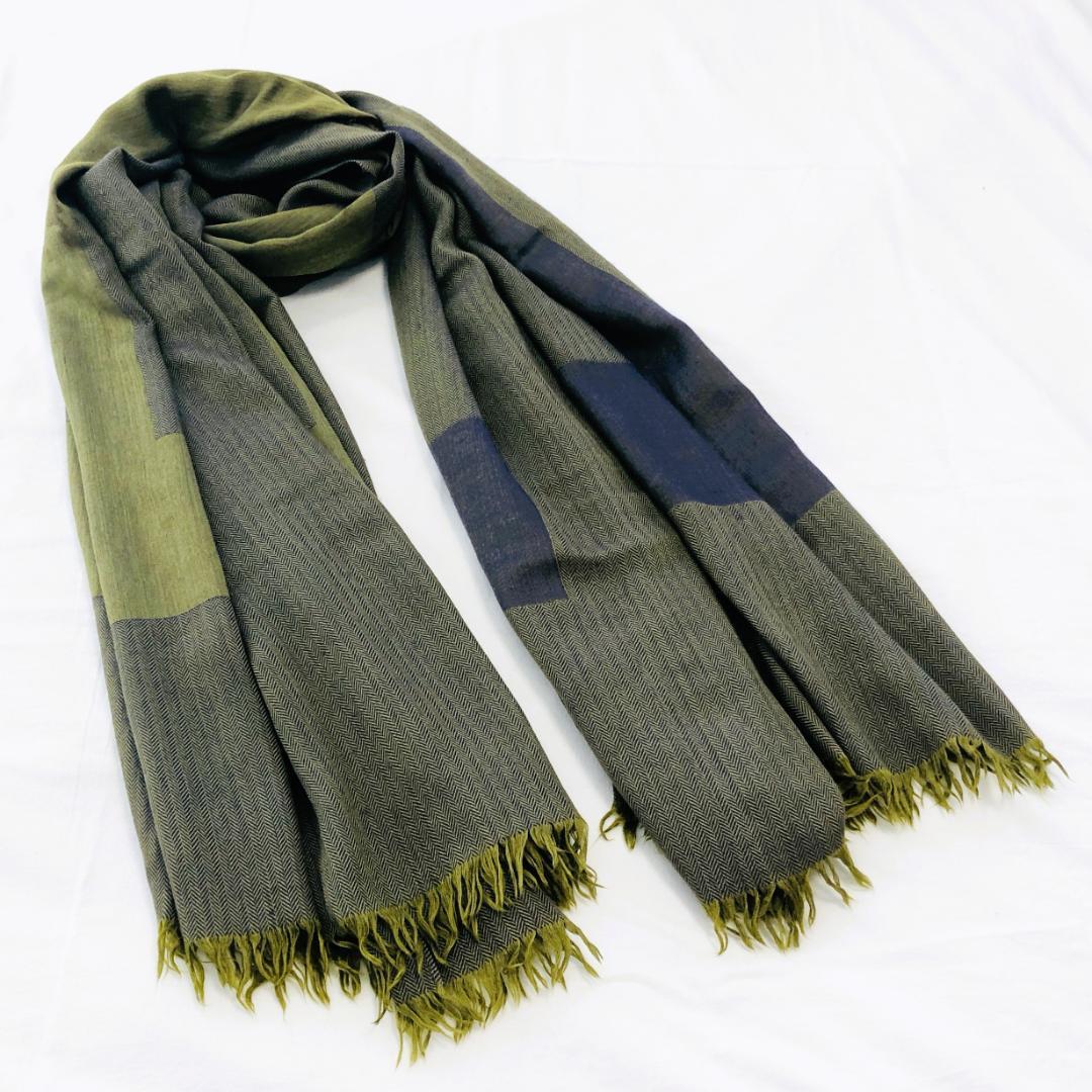 HERMES エルメス ストール ショール H柄 モスグリーン系 タグ切れ