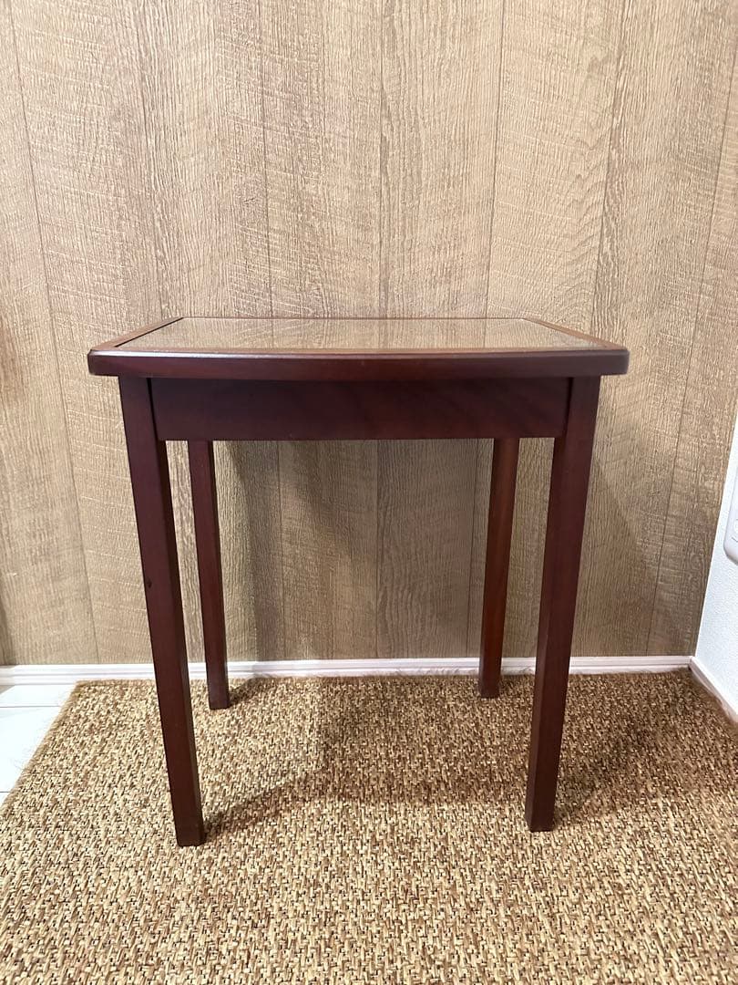 ネストテーブル　木製　ガラス天板　アンティーク