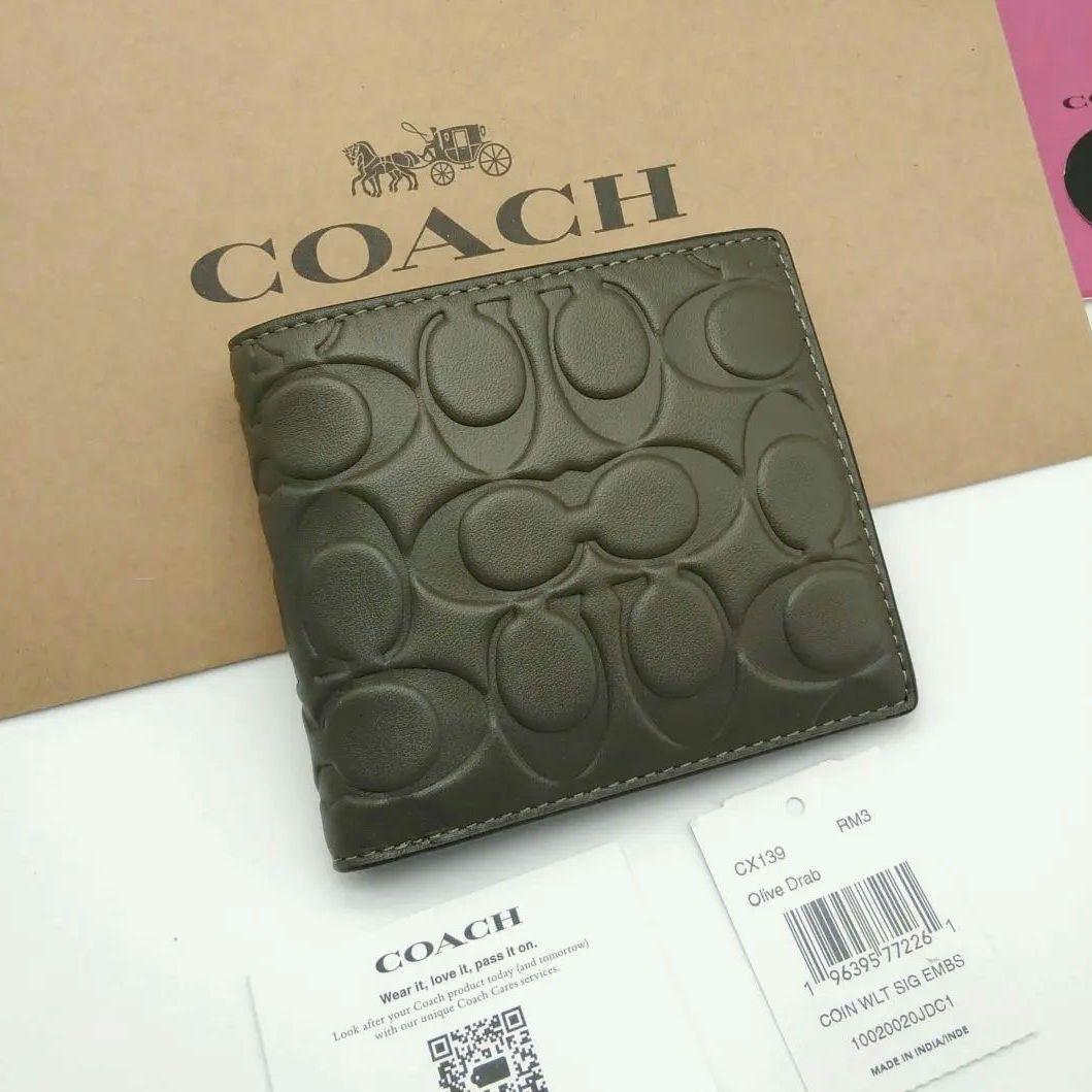 新作　新品　COACH　折り財布　メンズ　人気の小銭入れ付き　シグネチャーレザー