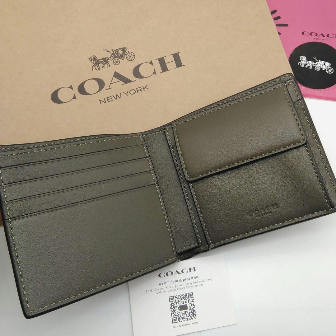 新作　新品　COACH　折り財布　メンズ　人気の小銭入れ付き　シグネチャーレザー