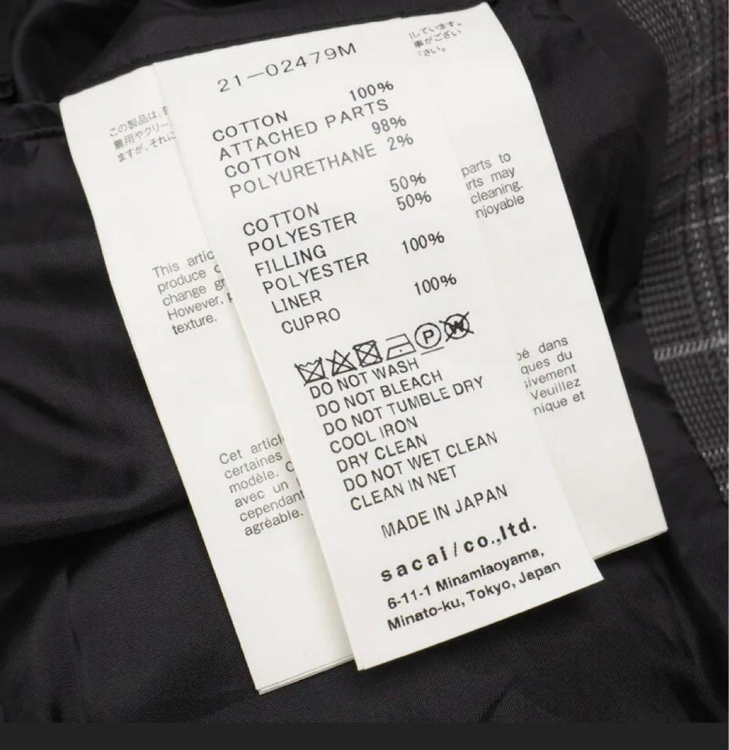 Sacai サカイ チェック パッチワーク オーバーコート アウター サイズ1