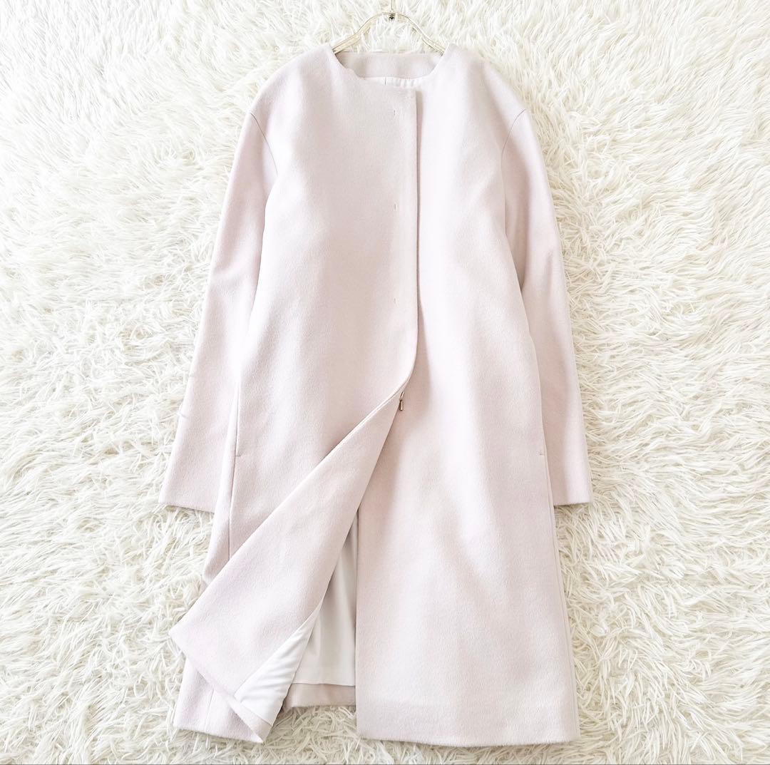 美品 23AW サイズ44✨23区 ウールカシミヤビーバーノーカラー コート 白