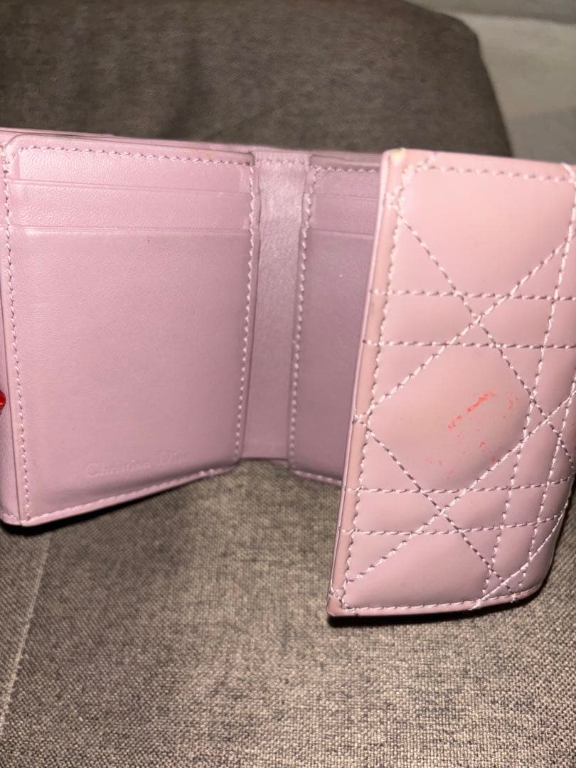 Christian Dior 三つ折り財布 ピンク カナージュ 箱・保存袋付き