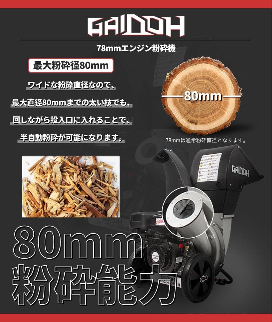 Gaidohエンジン式粉砕機 最大粉砕径約80mm チッパーシュレッダー