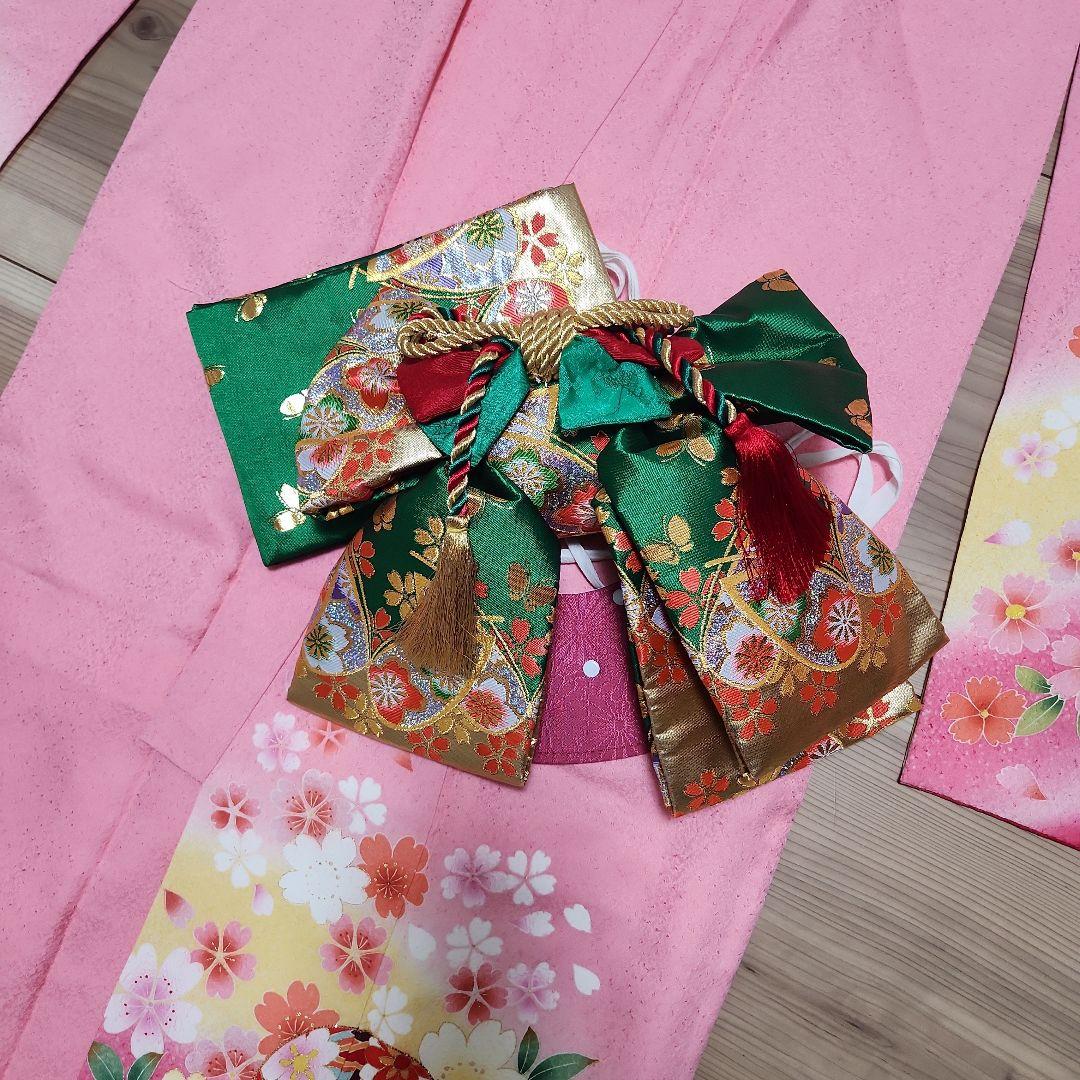 七五三　七歳用　ピンク花柄着物セット