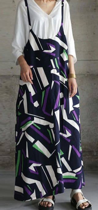 アンティカ カラフル 柄デザイン サロペット ロングワンピース スカート