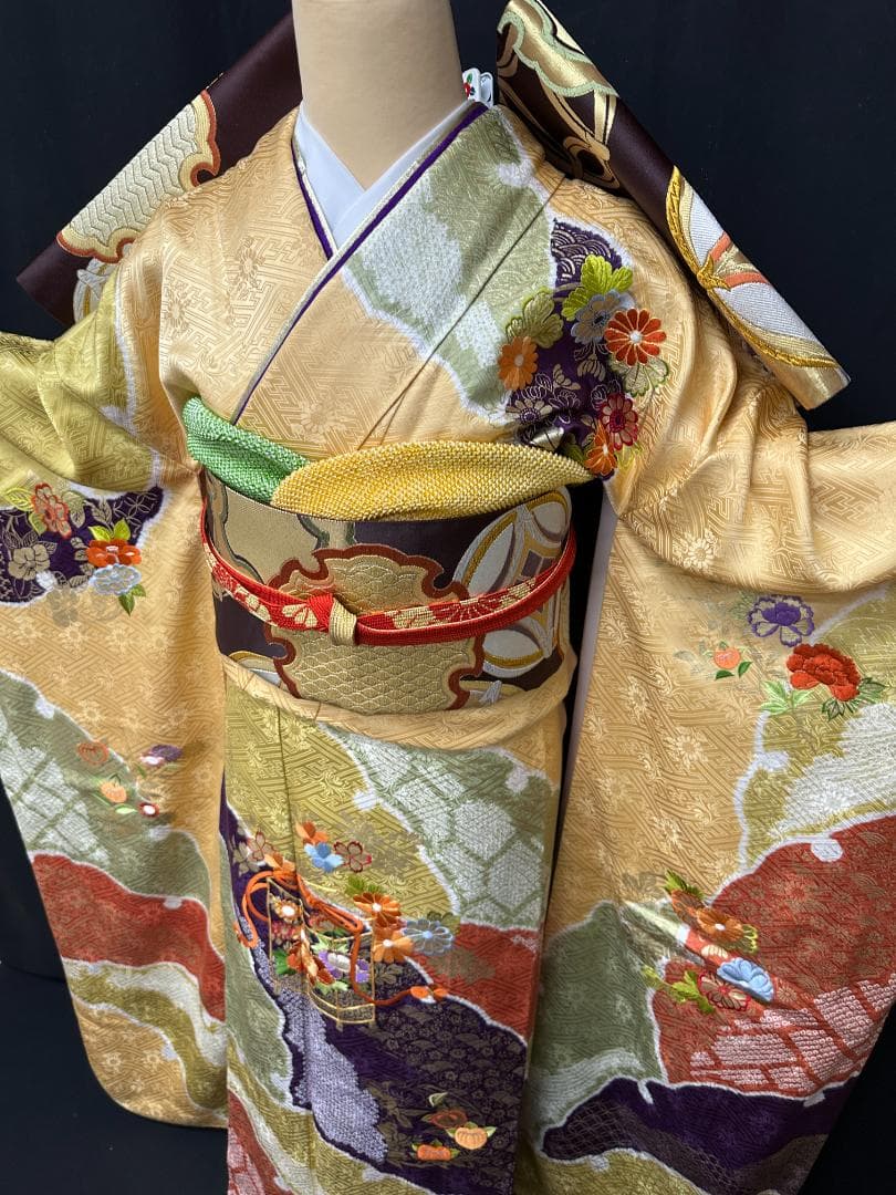 逸品 千總 桶絞り 刺繍 絞り たまご色染め分け 振袖 フルセット