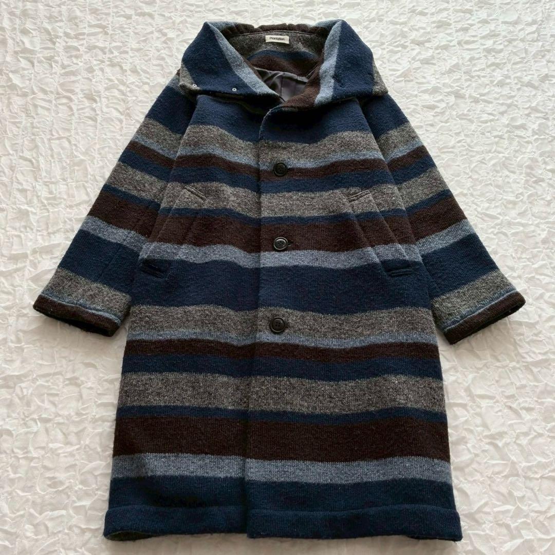 プランテーション イッセイミヤケ ボーダーロングコート ビッグカラー 2way