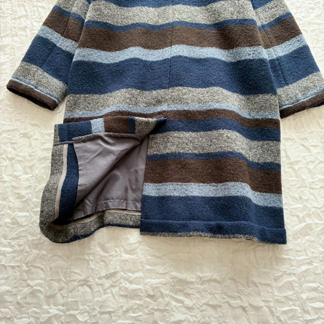 プランテーション イッセイミヤケ ボーダーロングコート ビッグカラー 2way